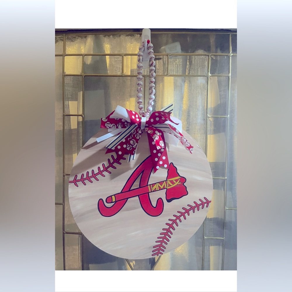 Braves door sign with ribbon